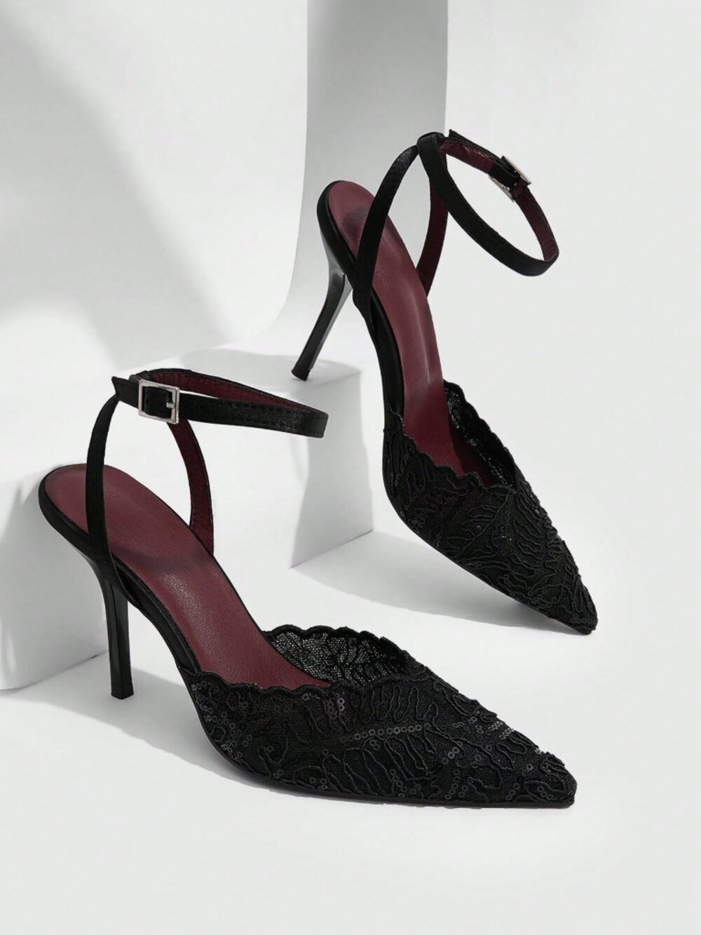 Black Casual Women's Shoes Classic Buckle Stiletto High Heels